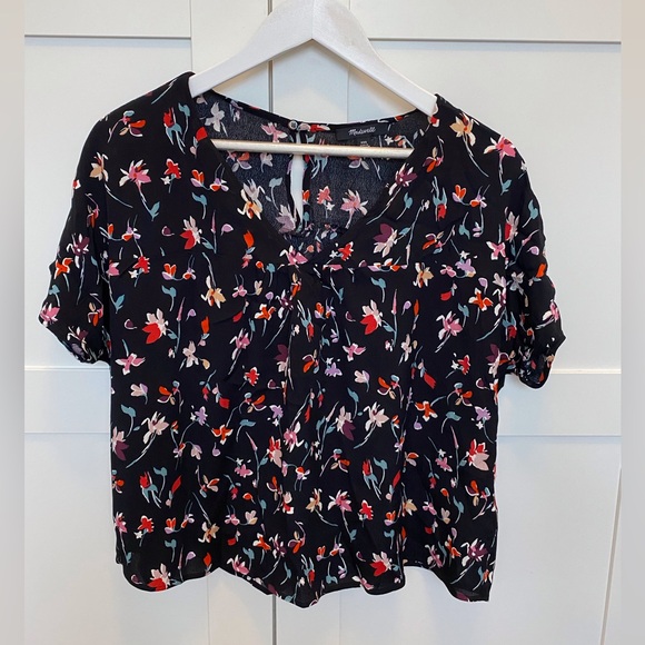 Madewell Drifting Flowers Rhyme Top In Tossed Floral True Black size XXS - Picture 2 of 5